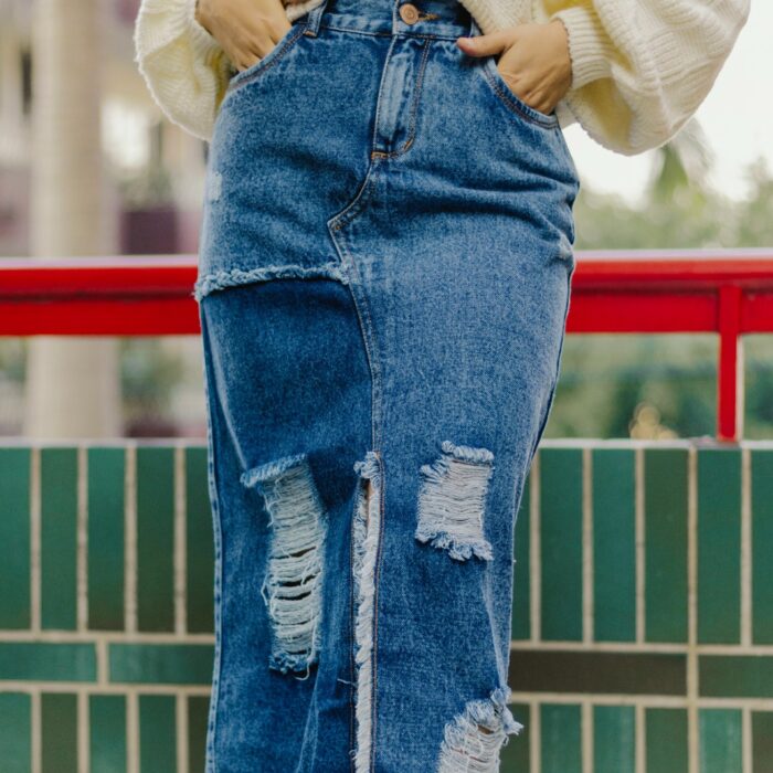 Falda Denim Ripped Asimétrica