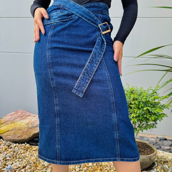 Falda Denim Cruzada con Hebilla