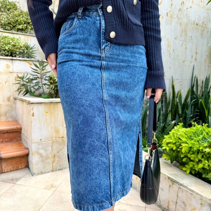 Falda Denim Lavado Mármol con Aberturas Laterales