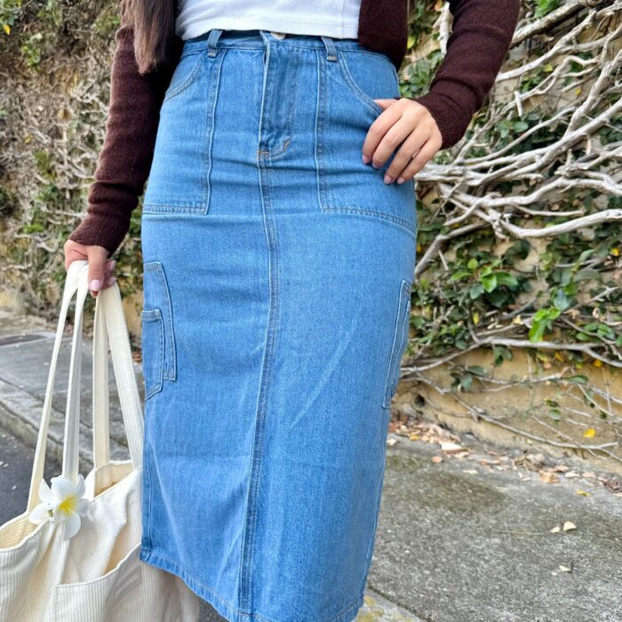 Falda Denim Utility con Bolsillos Laterales