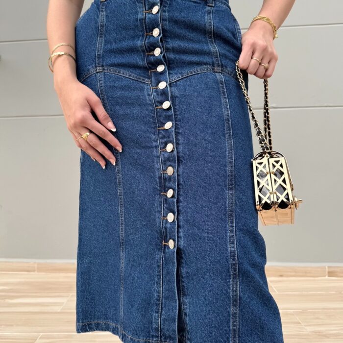 Falda Denim Midi con Botones Frontales