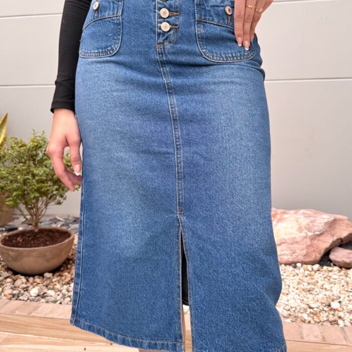 Falda Lápiz Denim con Bolsillos Frontales