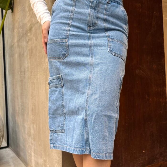 Falda Denim Cargo Doble Bolsillo